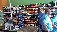 Some GRA officials inspecting alcoholic products