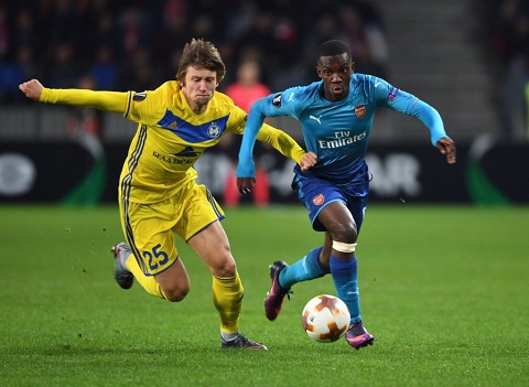 Eddie Nketiah in action for Arsenal against Bate Borisov