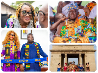Collage of Otumfuo Osei Tutu II, Reg Minister Amoakohene and Amma Prempeh the Kente Ambassador