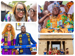Collage of Otumfuo Osei Tutu II, Reg Minister Amoakohene and Amma Prempeh the Kente Ambassador
