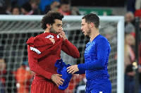 Mohamed Salah (in red) and Eden Hazard (in blue)