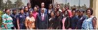 Dr. Mahamudu Bawumia with female staff at the Vice Presidency.