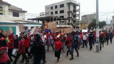 The protesters stormed the streets of Accra