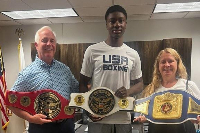 Beth Beatty -City Manager, Terry D'Arcy Mayor Joliet, Joseph Awinongya Jr- Team USA