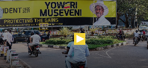 An election poster of President Yoweri Museveni in Kampala, Uganda, 7 January 2026