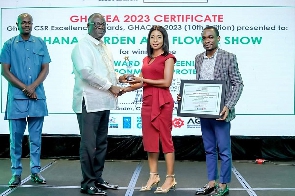 Stratcomm Africa Marketing Communication Manager, Sharon Anim, right, receiving the award