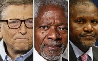 Bill Gates (L), former UN Secretary-General Kofi Annan (M) and Aliko Dangote (R)
