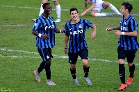 Bright Gyamfi (left) warmed the Inter bench against Juventus
