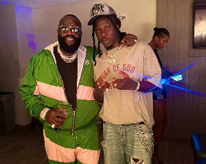 Rick Ross posing with Stonebwoy when they met in Miami