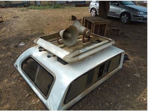 The steel canopy cover and siren speaker detached from the stolen NHIA vehicle