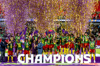 Cameroon's football team celebrates after winning the Women's AFCON 2026
