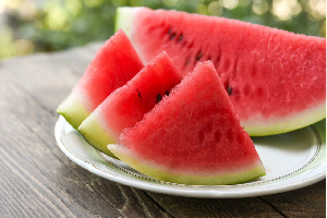 Sliced watermelon served on a plate