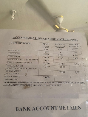The list of new prices for some hostels at the University of Ghana