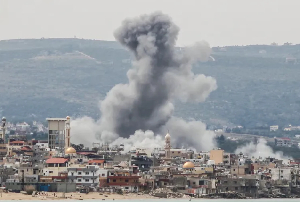 Smoke rises from the site of an Israeli air attack on Ras al-Ain, Lebanon, on May 12, 2026