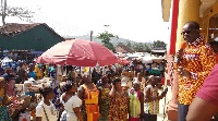 Dr Nduom addressing GN Bank customers and traders at Dzemeni Market