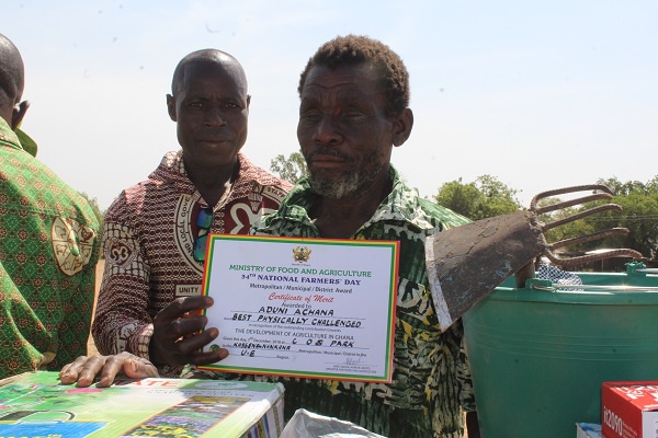 Visually impaired Aduni Achana, cultivates rice at Bonia in the Kasena-Nankana Municipal Assembly