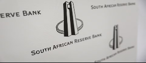 A view shows the logo of South Africa's central reserve bank