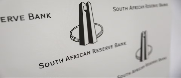 A view shows the logo of South Africa's central reserve bank