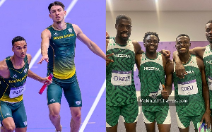 South Africa relay team (L)  and Nigeria relay team (R)