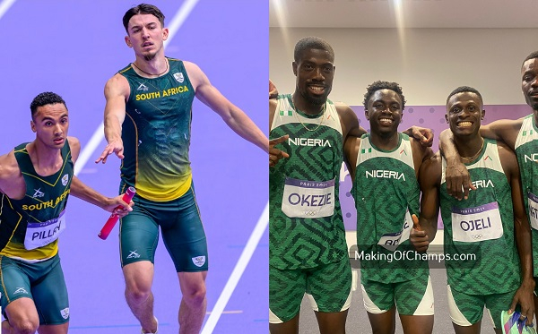 South Africa relay team (L)  and Nigeria relay team (R)