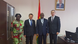 Ambassador Alabo and Mr Leshchenya posed for a group photo.