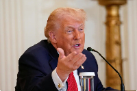 US President Donald Trump participates in a round table on rural health, at the White House