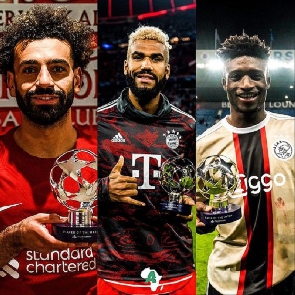 L-R: Mohammed Salah, Eric Choupo-Moting and Mohammed Kudus