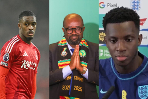 L-R: Callum Hudson-Odoi, Kurt Okraku and Eddie Nketiah L-R: Callum Hudson-Odoi, Kurt Okraku and Eddie Nketiah