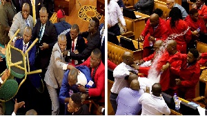Fights in Ugandan (left) and South African parliaments