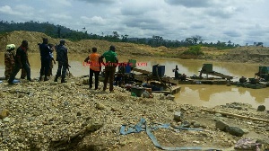 Some of the confiscated illegal mining machines at Dunkwa Offin