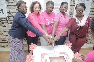 Cutting the Pink Power Cake to launch the event