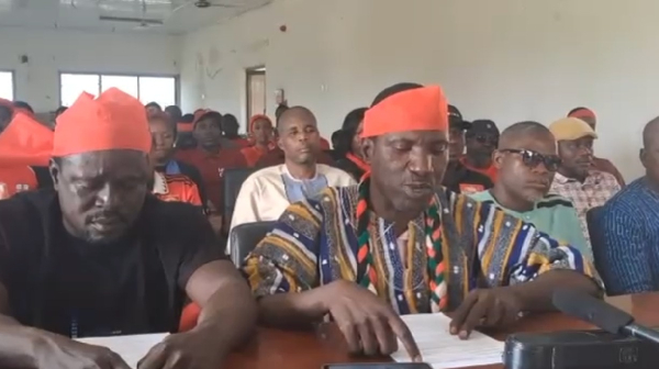 The executives of the NDC in the Kusaug Traditional Area addressing the press