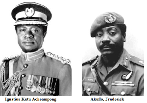 Ignatius Kutu Acheampong (L) and Fred Akuffo (R) and one other were former heads of state