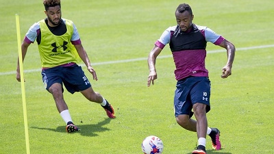 Jordan Ayew training yesterday before the game