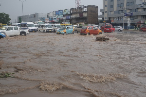 Floods submerged the road leaving drivers stranded