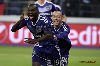 Winger Frank Acheampong celebrates a goal scored for his side