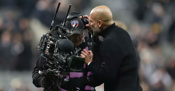 Guardiola appears to confront a camera operator after Man City's defeat to Newcastle