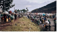 War-displaced people flee towards the city of Goma, eastern Democratic Republic of Congo.