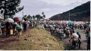 War-displaced people flee towards the city of Goma, eastern Democratic Republic of Congo.