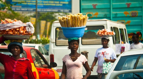 Street hawkers engaging in business