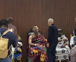 The official visit afforded Khan (in black) the opportunity to meet the Ga Mantse (M)