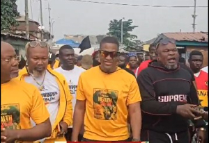 Bukom Banku and Ayittey Powers joined Sharaf Mahama (in shades) for a health walk Bukom Banku and Ayittey Powers joined Sharaf Mahama (in shades) for a health walk