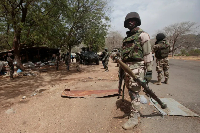 Nigerian soldiers man a checkpoint in Gwoza, Nigeria