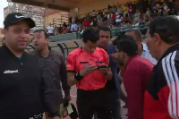 The referee reviewed a foul using a mobile phone