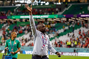 Ghana's head coach Otto Addo gestures during the World Cup group H soccer match between Portugal and