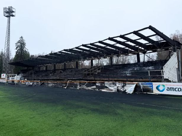 Finnish club FC Haka had one of their stands burnt to the ground after suffering relegation
