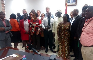 Kofi Adda (fifth right) in pose with the operators after the meeting