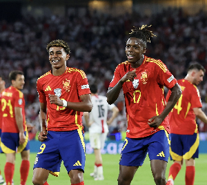 Nico Williams (right) sealed Spain's third goal with a sublime finish in the 75th minute