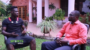 Afriyie Acquah with GhanaWeb Sports editor, Daniel Oduro