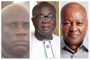 A photo collage of Obiri Boahen, Freddie Blay and John Mahama